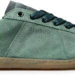 BLUSUN Schnürhalbschuhe Damen grün Velour Leder Barfuss-0