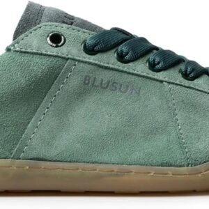 BLUSUN Schnürhalbschuhe Damen grün Velour Leder Barfuss-0